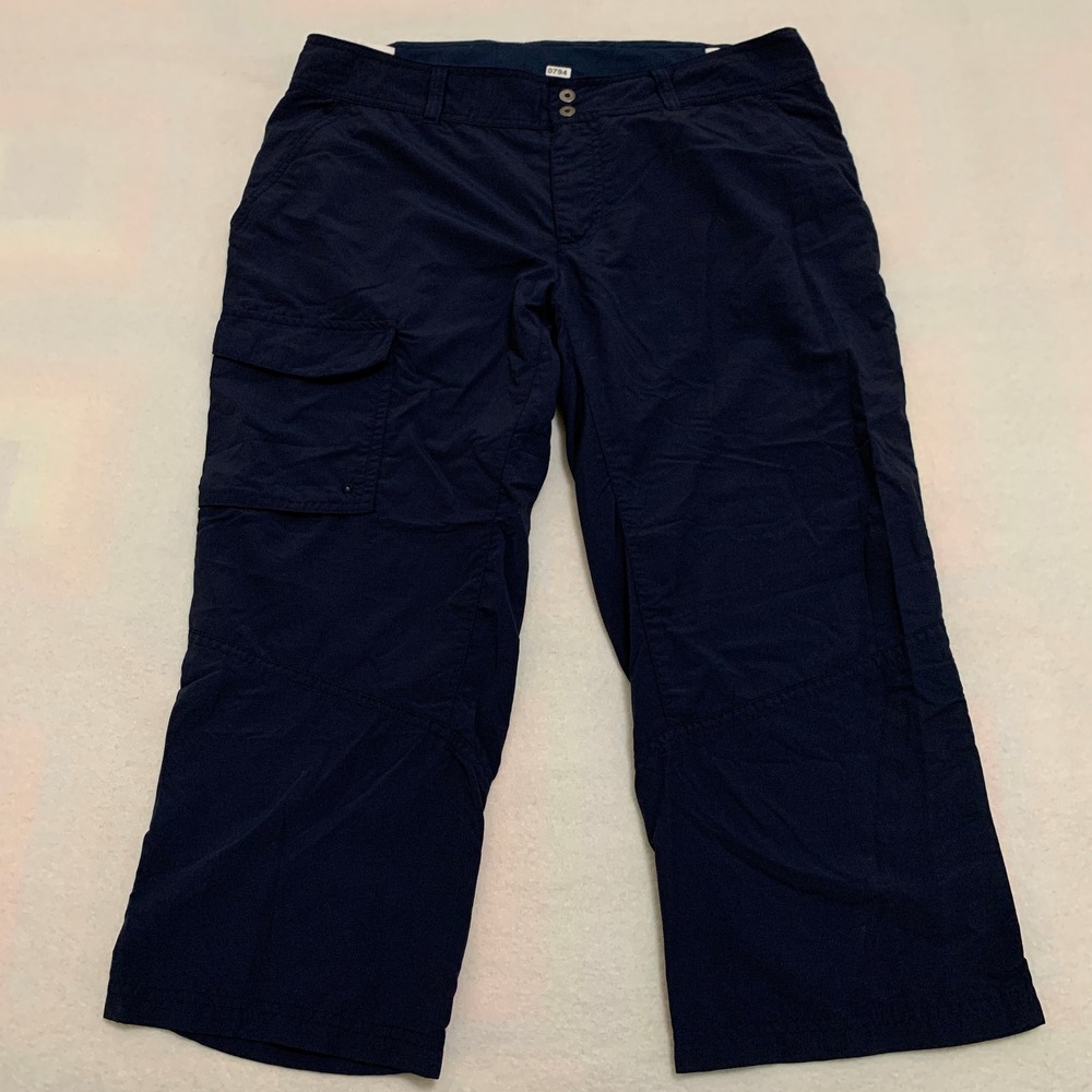 Columbia PFG Performance Fishing Pants Women 10 Navy Blue Omni-Shade Cargo Capri